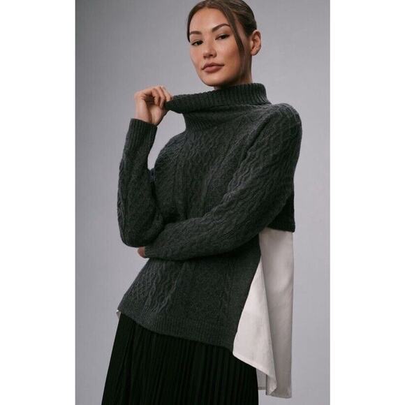 By Anthropologie Mixed Media Turtleneck Cable Sweater Size XS Cotton Women’s - Picture 1 of 7